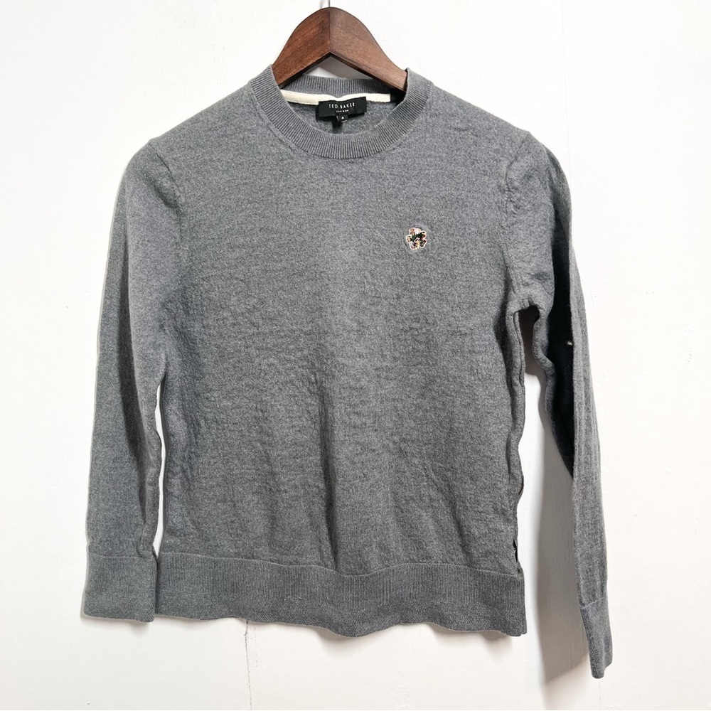 Ted Baker Sweater Women Size 4 Gray Long Sleeve Pullover Crew Neck 100% Wool